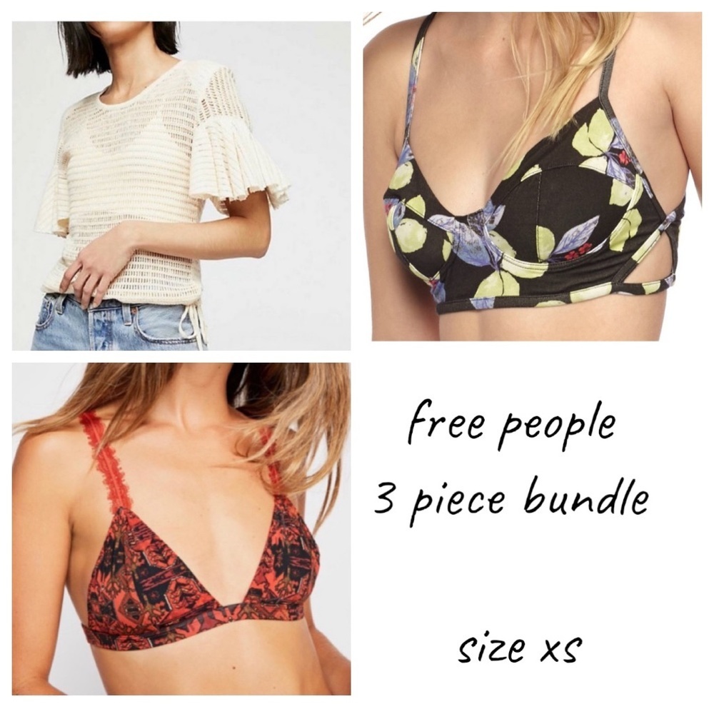 NWT Free People Bras Top Bundle Cream Red Blue XS - Picture 1 of 16